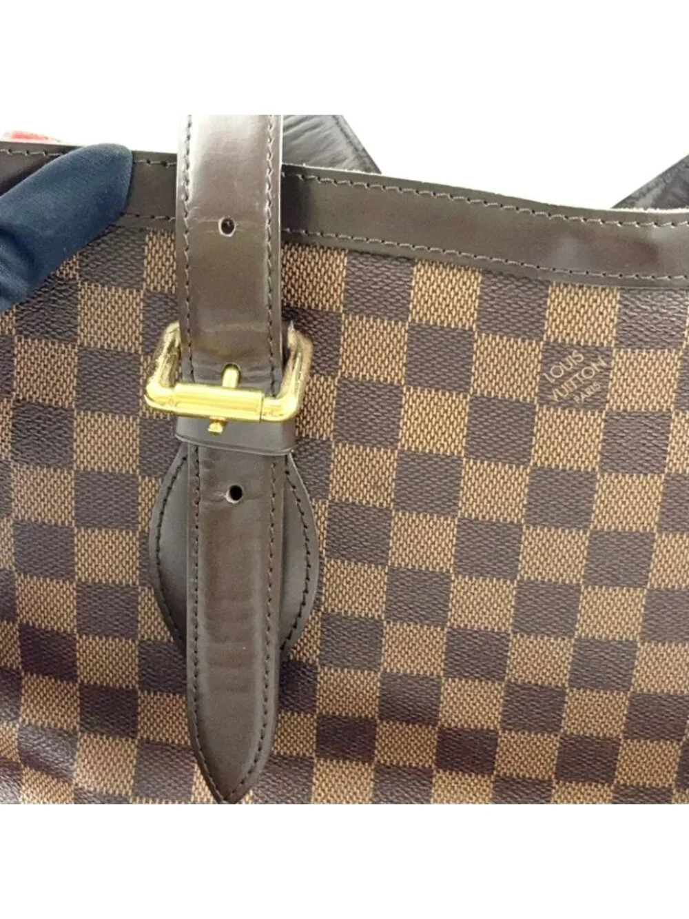 Louis Vuitton Hampstead MM Damier Ebene Leather Brown Tote Gold